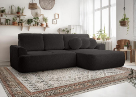 Canapé d'angle droit 4 places convertible en tissu bouclette Candela