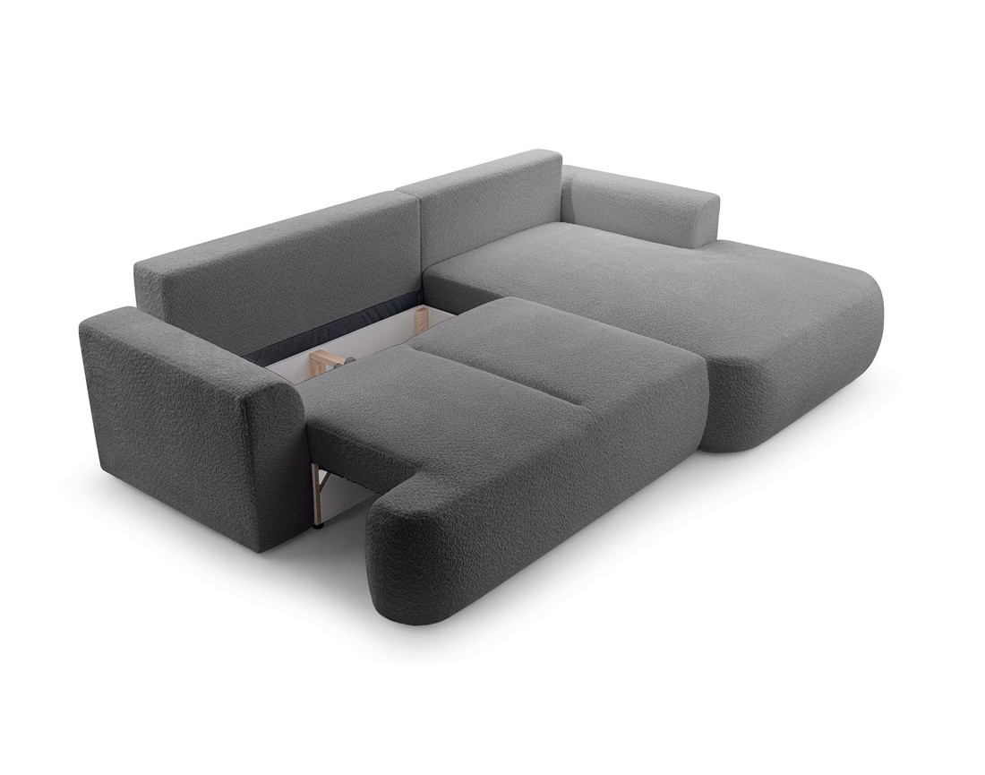 Canapé d'angle droit 4 places convertible en tissu bouclette Candela Canapé d'angle droit 4 places convertible en tissu bouclette Candela