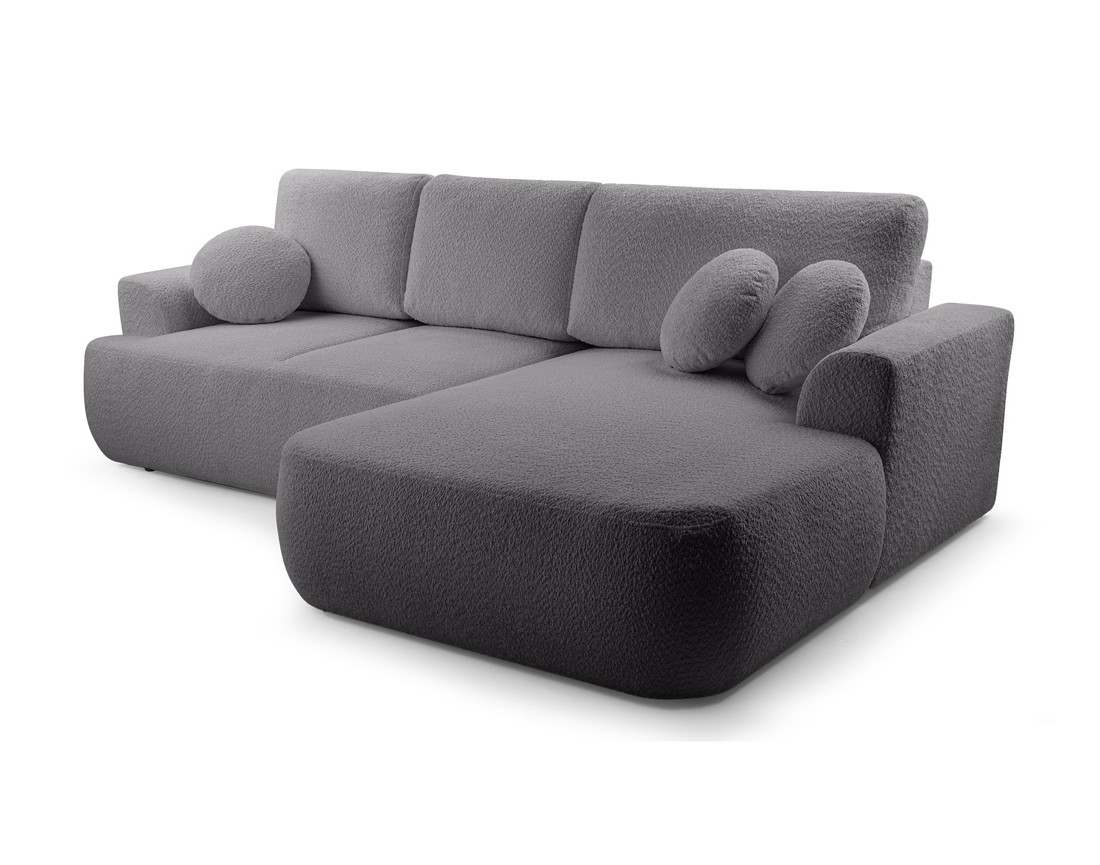 Canapé d'angle droit 4 places convertible en tissu bouclette Candela Canapé d'angle droit 4 places convertible en tissu bouclette Candela