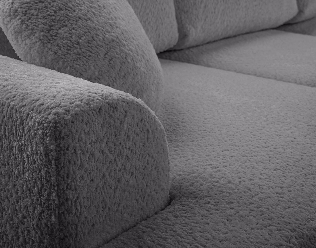 Canapé d'angle droit 4 places convertible en tissu bouclette Candela Canapé d'angle droit 4 places convertible en tissu bouclette Candela