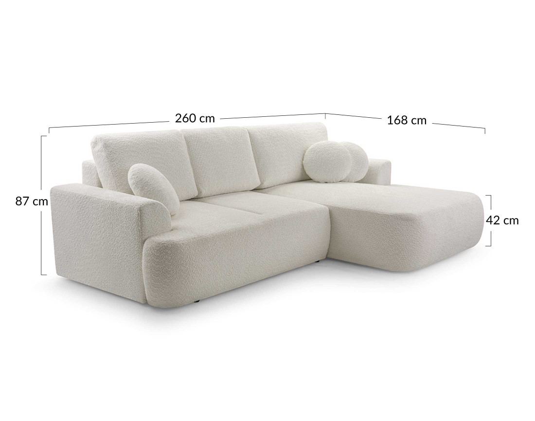 Canapé d'angle droit 4 places convertible en tissu bouclette Candela