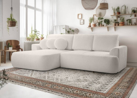 Canapé d'angle gauche 4 places convertible en tissu bouclette Candela