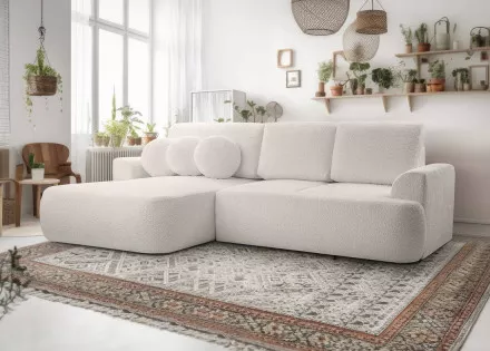 Canapé d'angle gauche 4 places convertible en tissu bouclette Candela