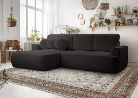 Canapé d'angle gauche 4 places convertible en tissu bouclette Candela