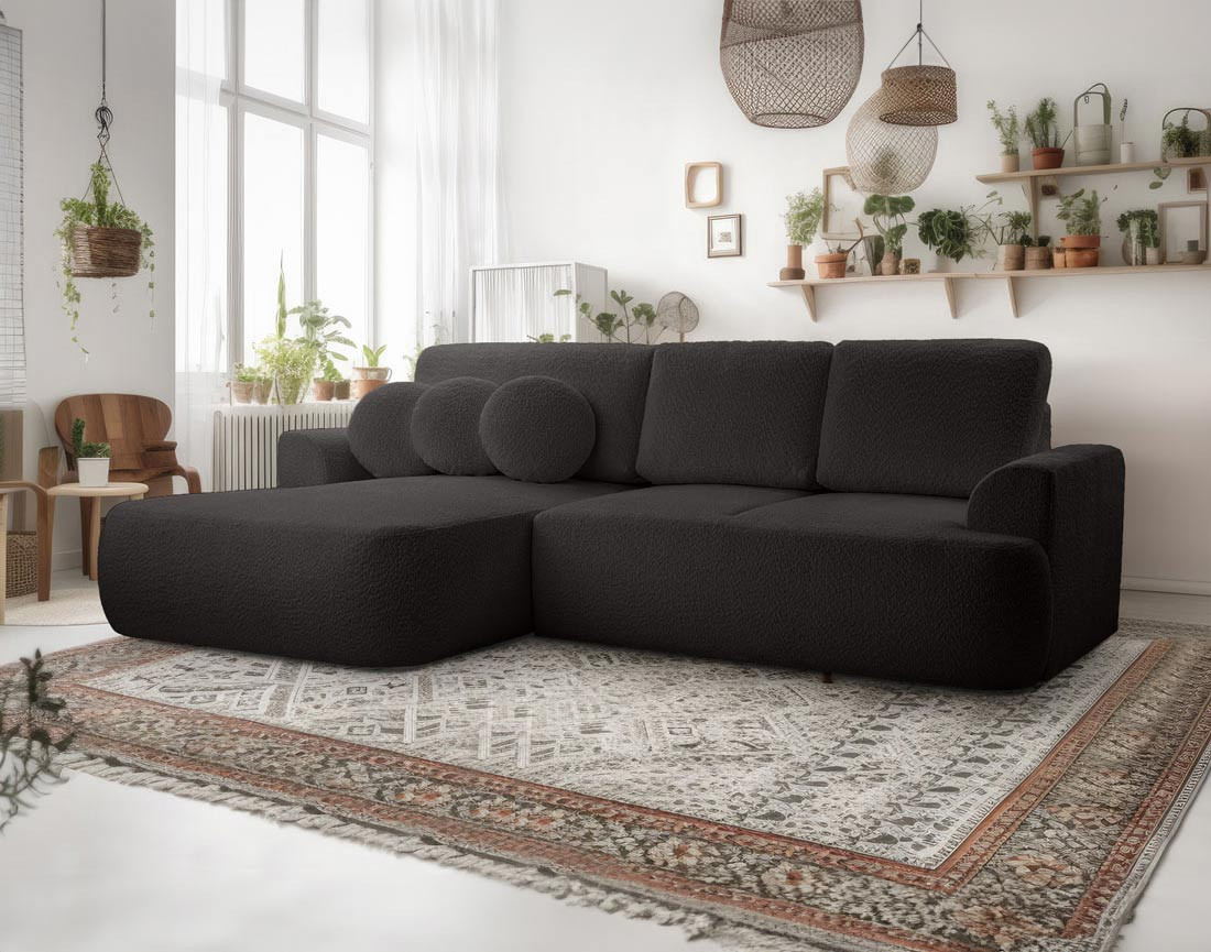 Canapé d'angle gauche 4 places convertible en tissu bouclette Candela Canapé d'angle gauche 4 places convertible en tissu bouclette Candela