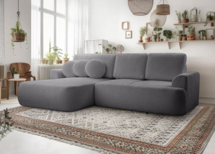 Canapé d'angle gauche 4 places convertible en tissu bouclette Candela