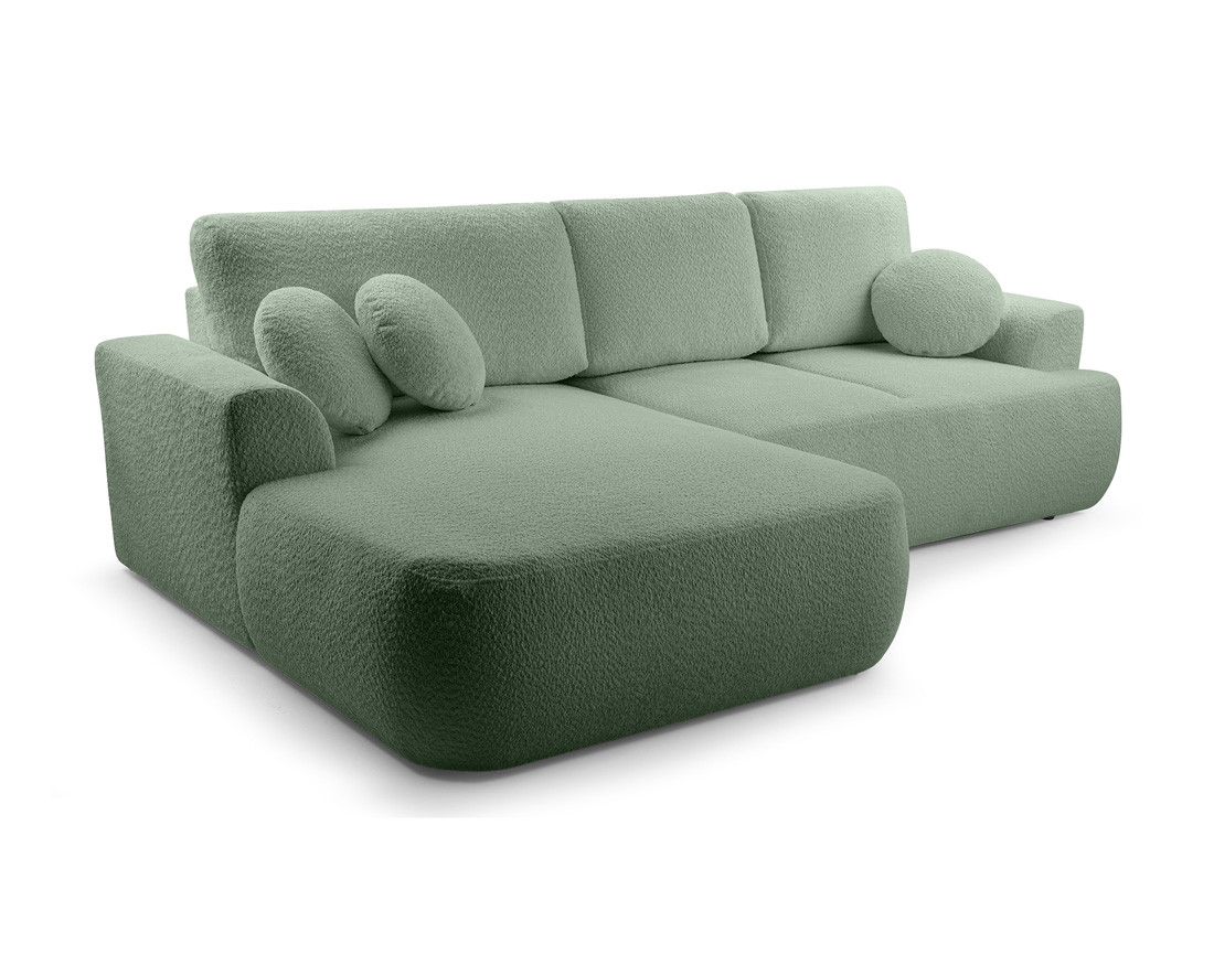 Canapé d'angle gauche 4 places convertible en tissu bouclette Candela