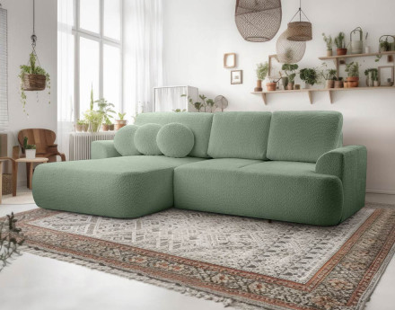Canapé d'angle gauche 4 places convertible en tissu bouclette Candela