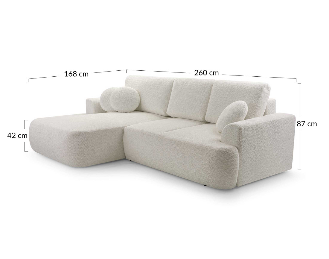 Canapé d'angle gauche 4 places convertible en tissu bouclette Candela