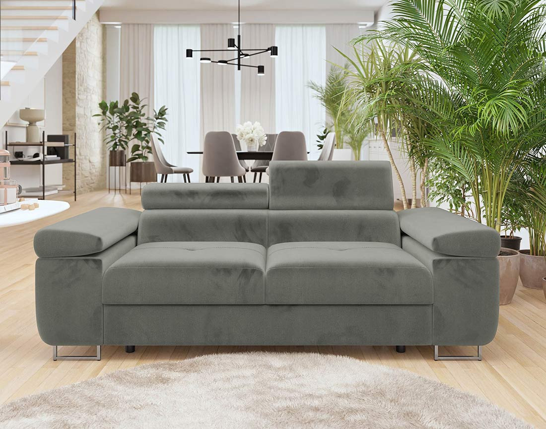 Canapé droit 2 places avec têtières ajustables en velours Pablo