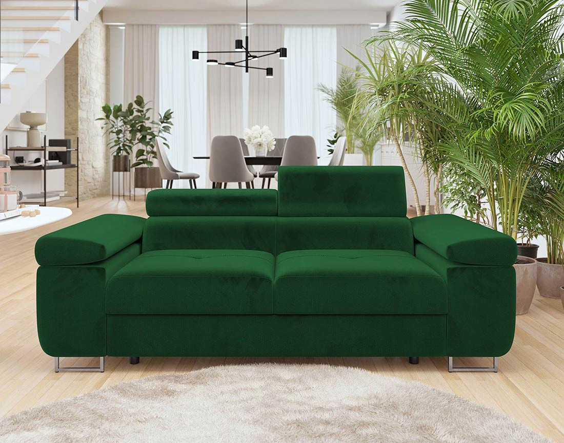 Canapé droit 2 places avec têtières ajustables en velours Pablo