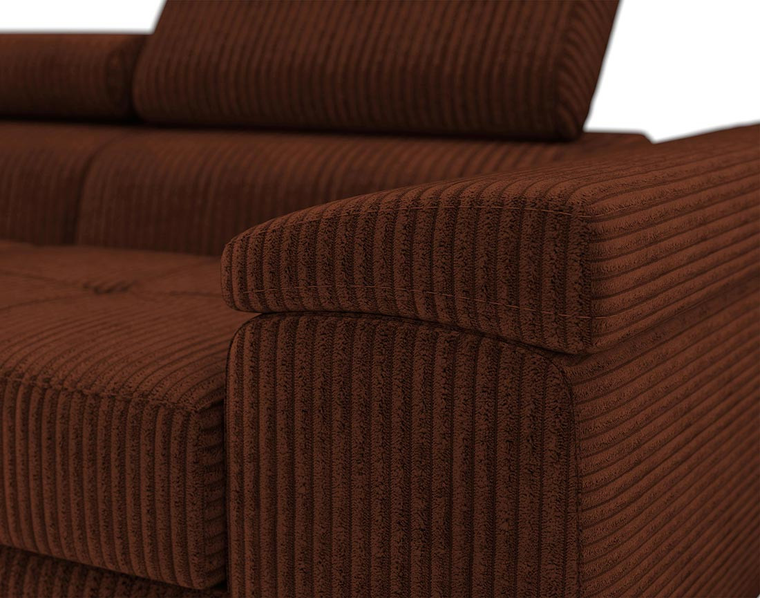 Canapé droit 2 places avec têtières ajustables en velours côtelé Pablo