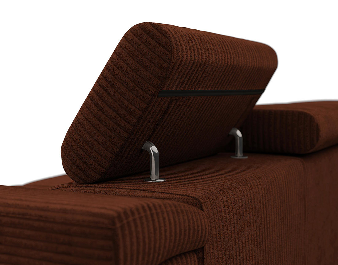 Canapé droit 2 places avec têtières ajustables en velours côtelé Pablo