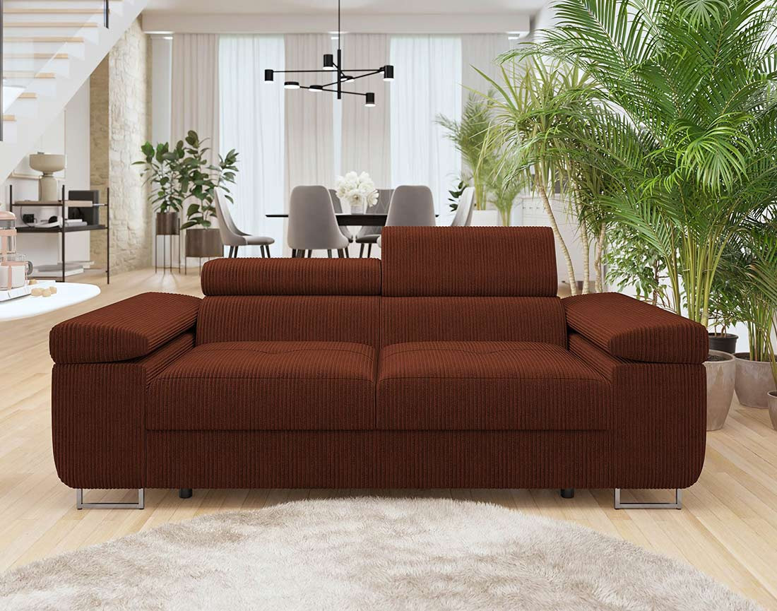 Canapé droit 2 places avec têtières ajustables en velours côtelé Pablo