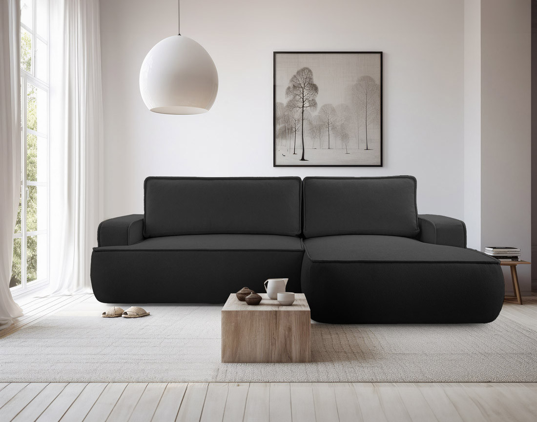 Canapé d'angle droit 4 places convertible en tissu texturé Nessino Canapé d'angle droit 4 places convertible en tissu texturé Nessino