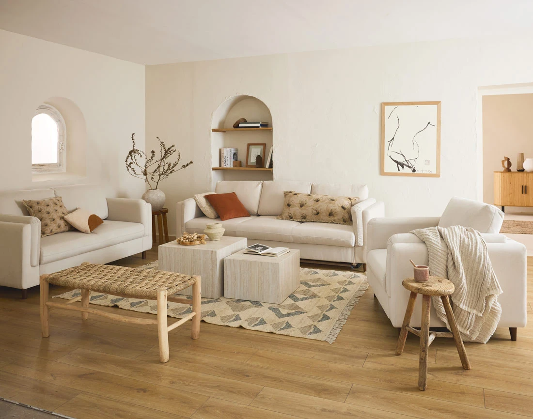 Lot de deux tables basses effet travertin 58 et 50 cm Pueblo