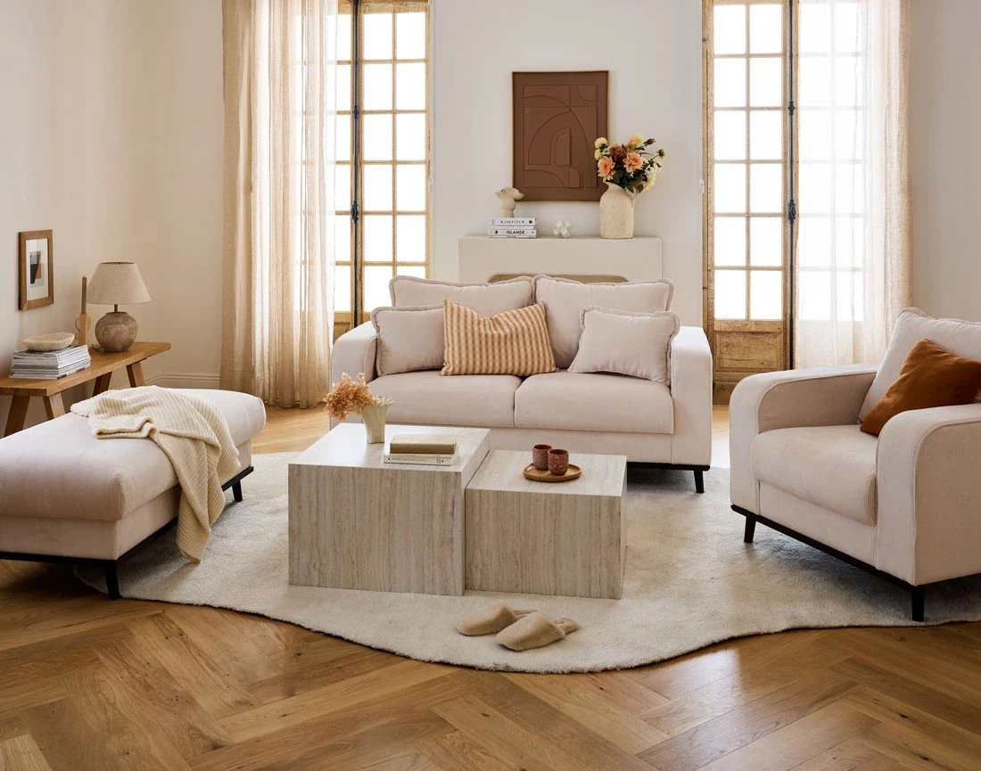 Lot de deux tables basses effet travertin 58 et 50 cm Pueblo