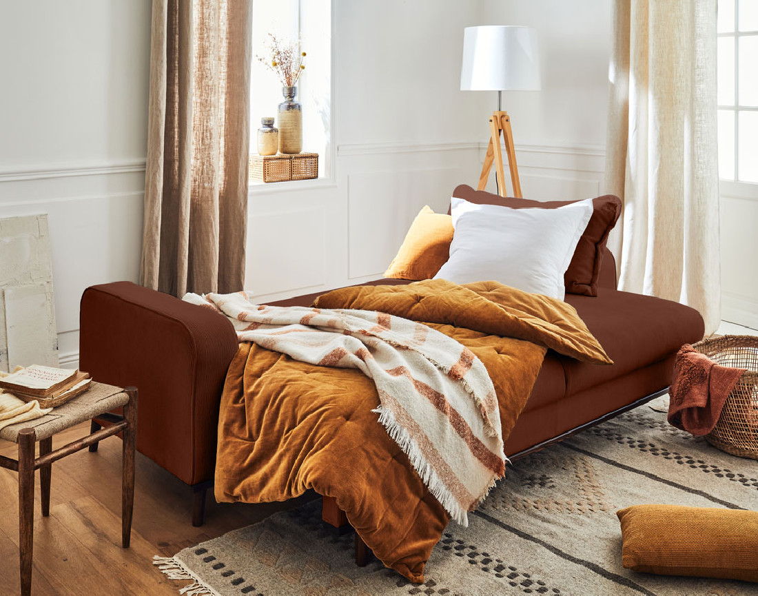 Canapé 3 places - convertible avec coffre en velours côtelé Albane