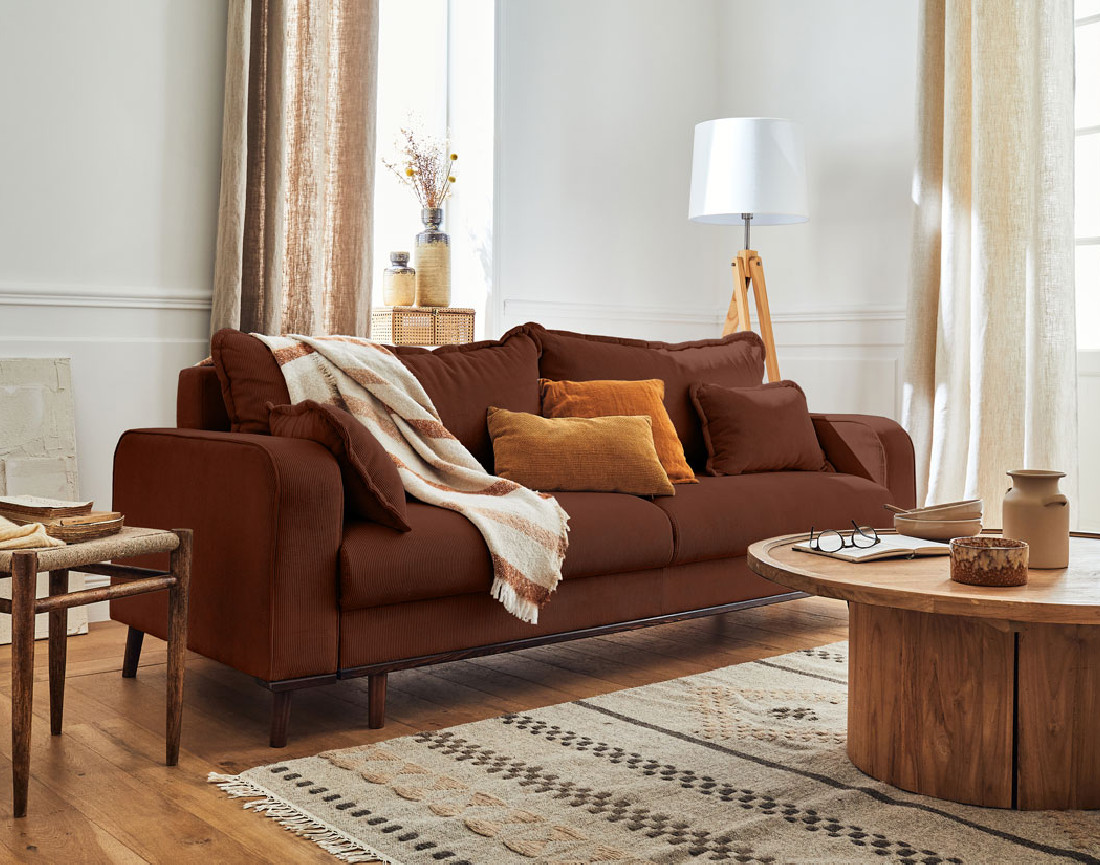 Canapé 3 places - convertible avec coffre en velours côtelé Albane