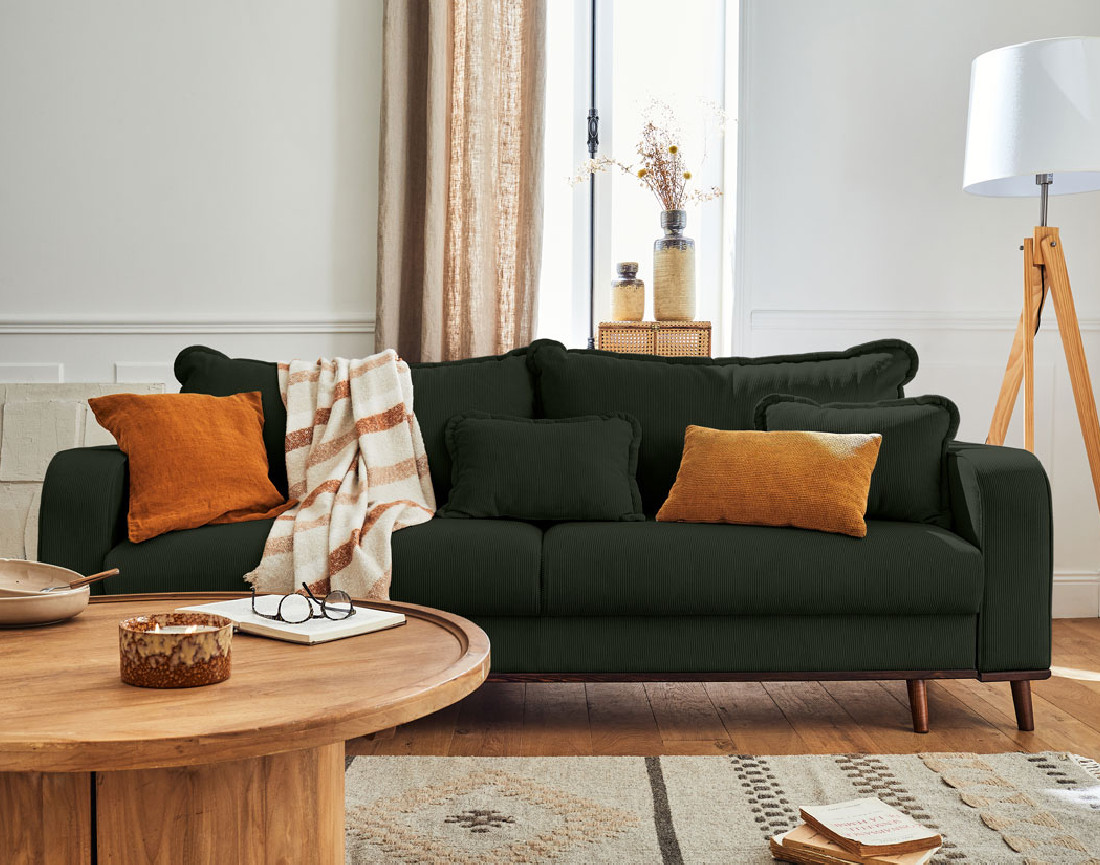 Canapé 3 places - convertible avec coffre en velours côtelé Albane