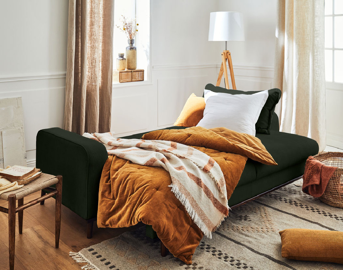 Canapé 3 places - convertible avec coffre en velours côtelé Albane