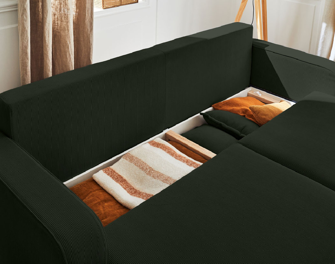 Canapé 3 places - convertible avec coffre en velours côtelé Albane