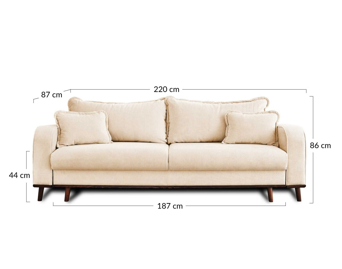 Canapé 3 places - convertible avec coffre en velours côtelé Albane