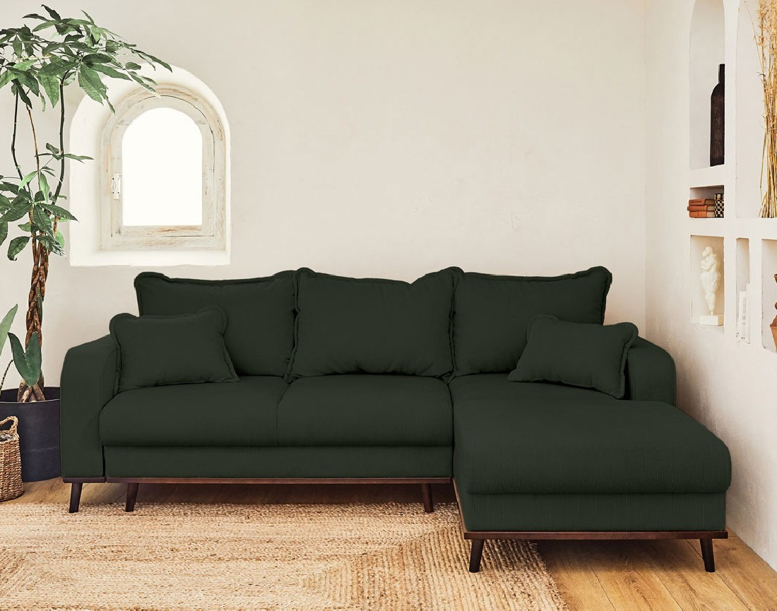 Canapé d'angle droit 4 places convertible avec coffre en velours côtelé Albane