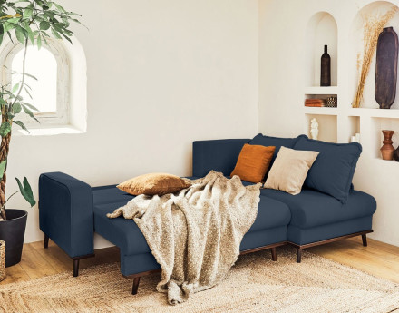 Canapé d'angle droit 4 places convertible avec coffre en velours côtelé Albane