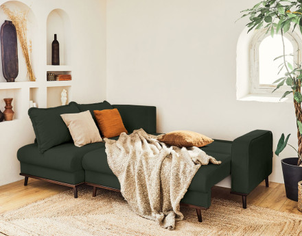 Canapé d'angle gauche 4 places convertible avec coffre en velours côtelé Albane