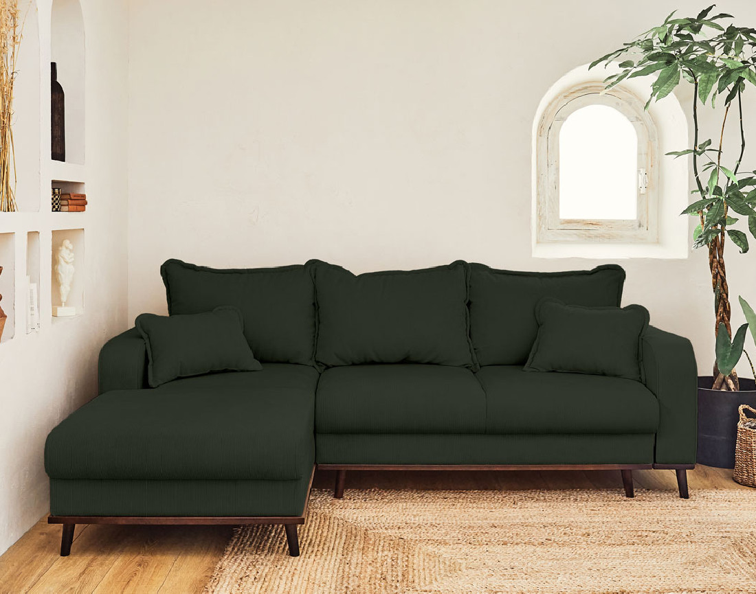 Canapé d'angle gauche 4 places convertible avec coffre en velours côtelé Albane