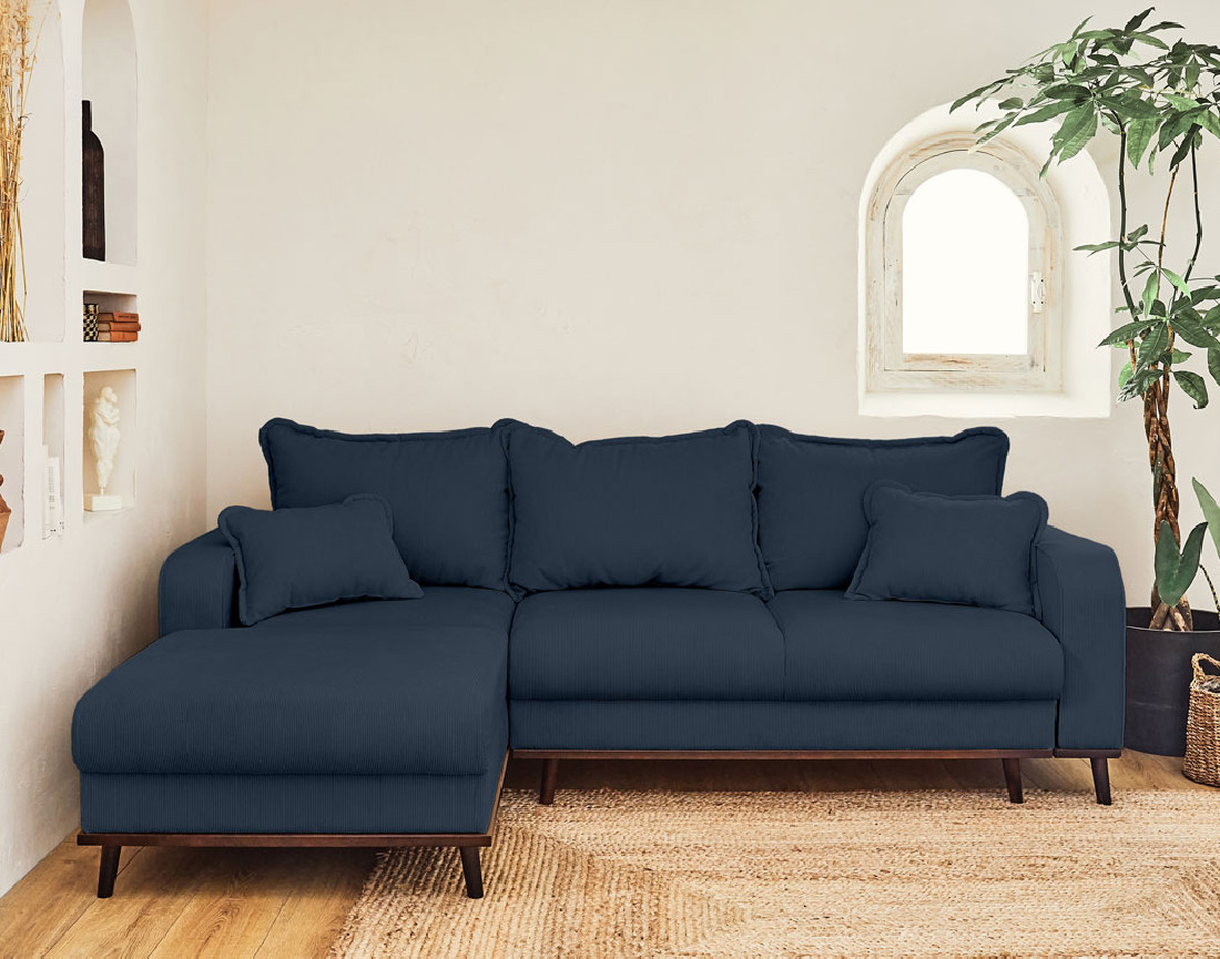 Canapé d'angle gauche 4 places convertible avec coffre en velours côtelé Albane