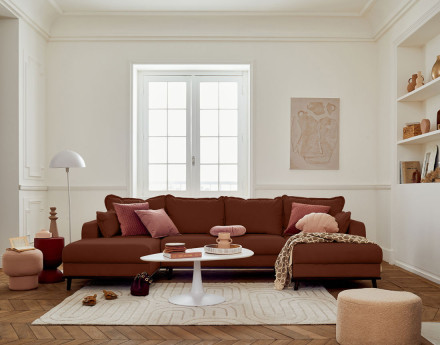 Canapé panoramique en U 7 places convertible avec coffre en velours côtelé Albane