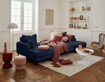 Canapé panoramique en U 7 places convertible avec coffre en velours côtelé Albane