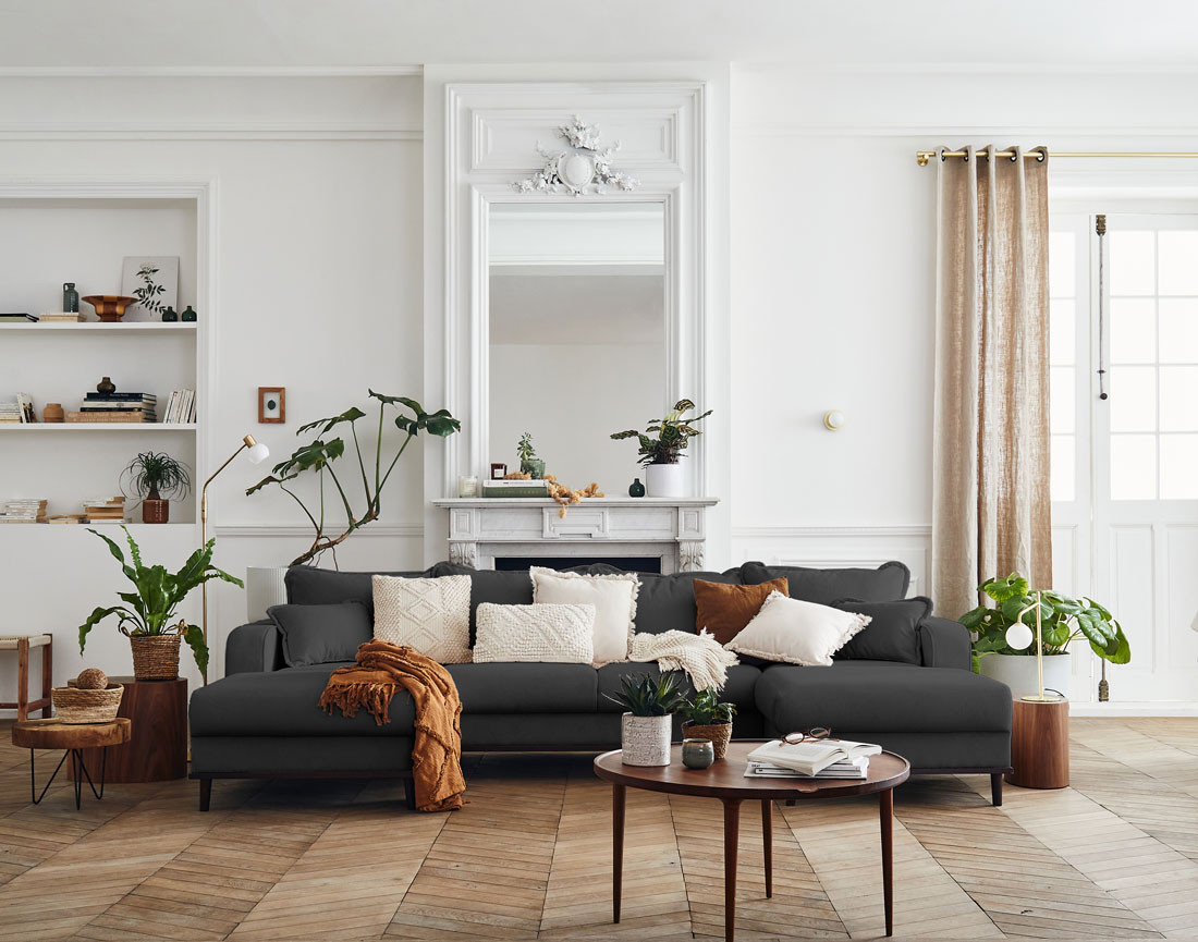 Canapé panoramique en U 7 places en velours côtelé Albane