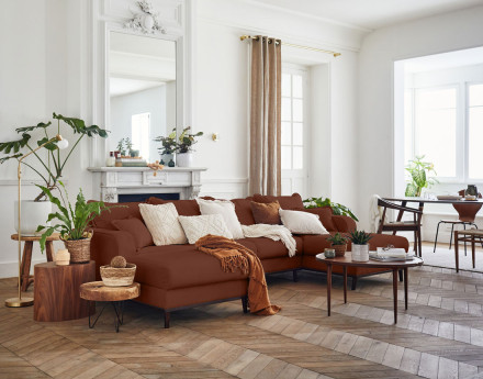 Canapé panoramique en U 7 places en velours côtelé Albane