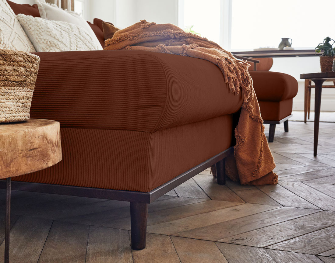 Canapé panoramique en U 7 places en velours côtelé Albane