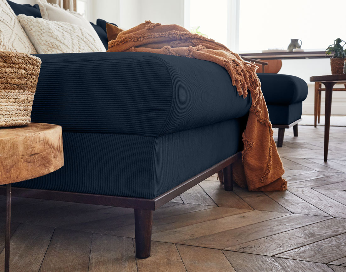 Canapé panoramique en U 7 places en velours côtelé Albane