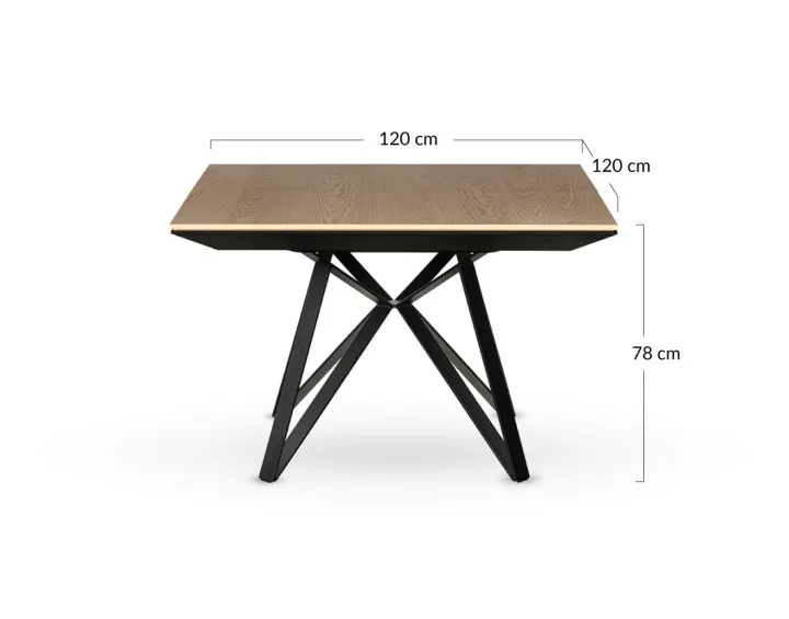 Table à manger carrée extensible bois et métal 120 à 212 cm Belize