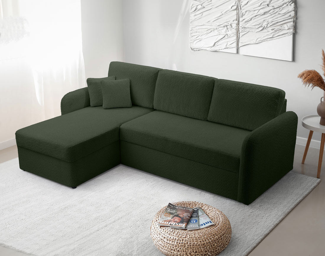 Canapé d'angle 4 places convertible en tissu bouclette Pocatello