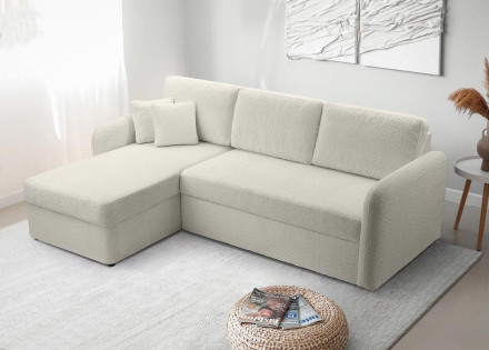 Canapé d'angle 4 places convertible en tissu bouclette Pocatello