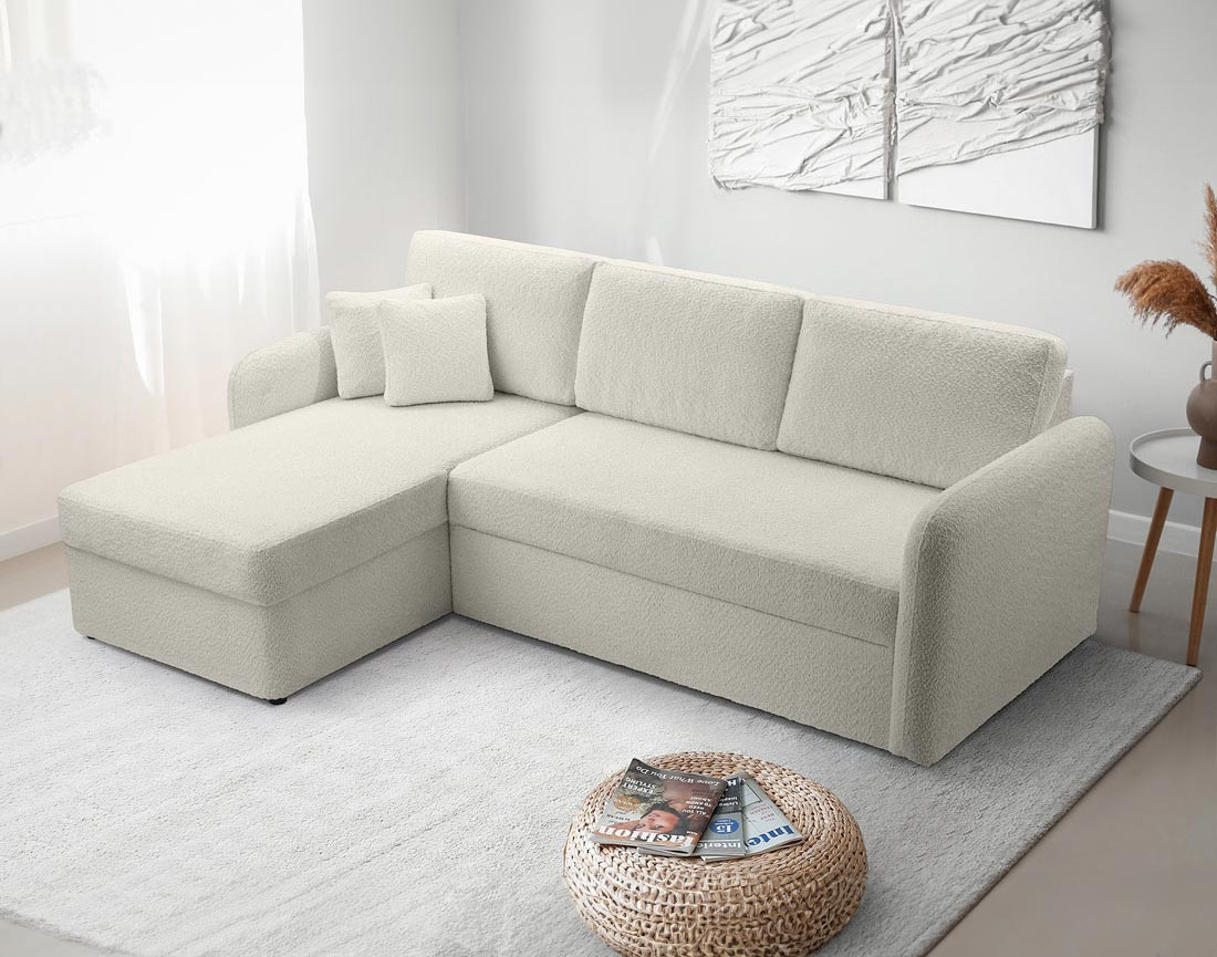 Canapé d'angle 4 places convertible en tissu bouclette Pocatello Canapé d'angle 4 places convertible en tissu bouclette Pocatello