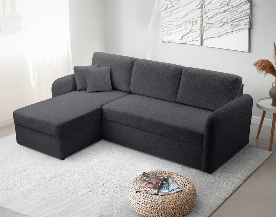 Canapé d'angle 4 places convertible en tissu bouclette Pocatello Canapé d'angle 4 places convertible en tissu bouclette Pocatello