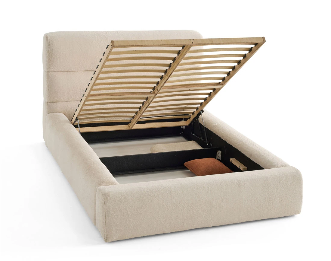 Lit coffre 160x200 cm sommier inclus en fausse fourrure Sunset