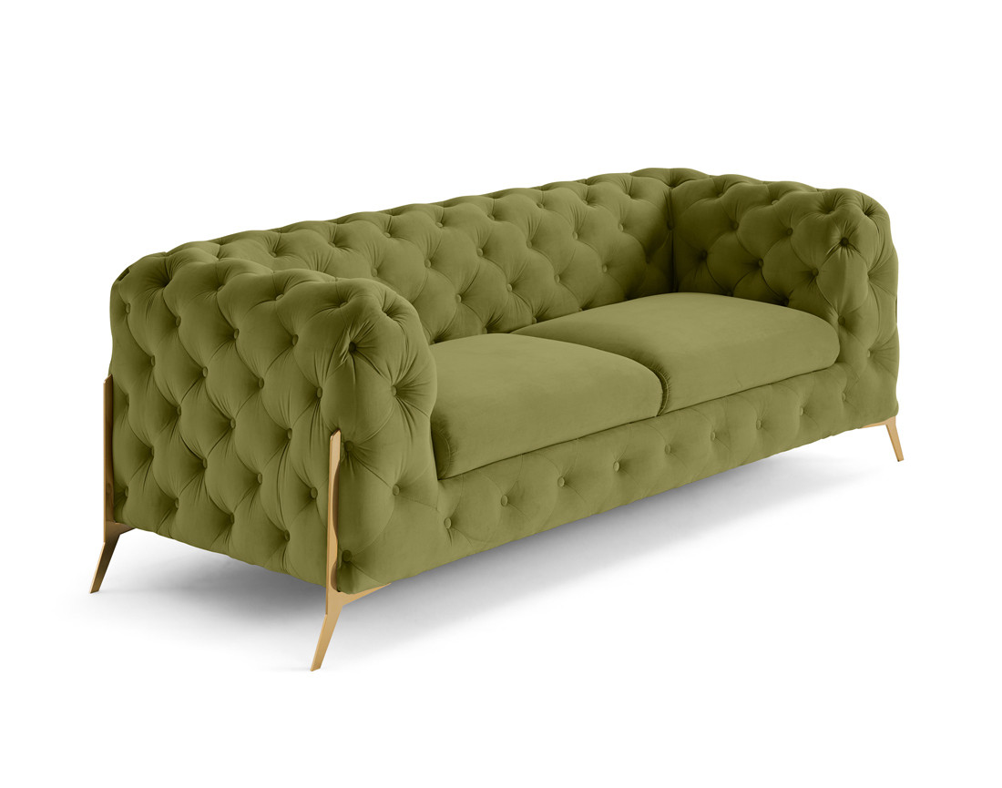 Canapé 3 places chesterfield en velours pieds en métal doré Camden