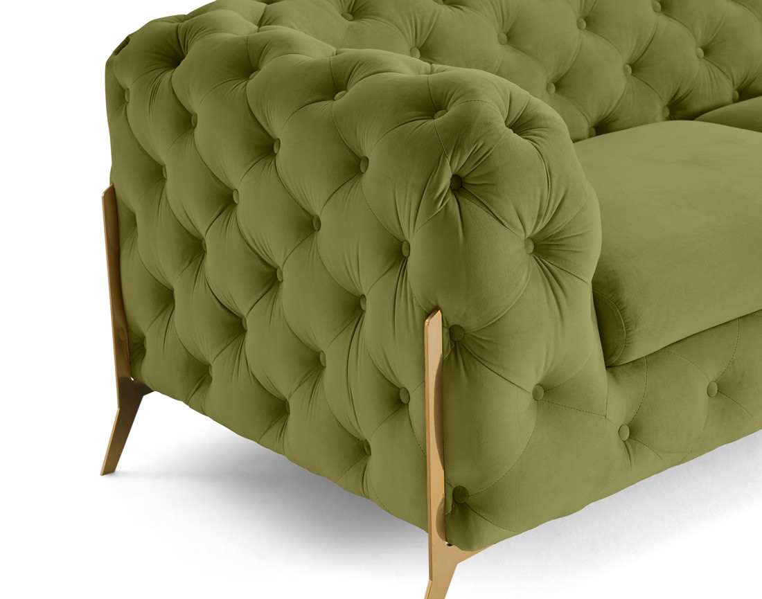 Canapé 3 places chesterfield en velours pieds en métal doré Camden