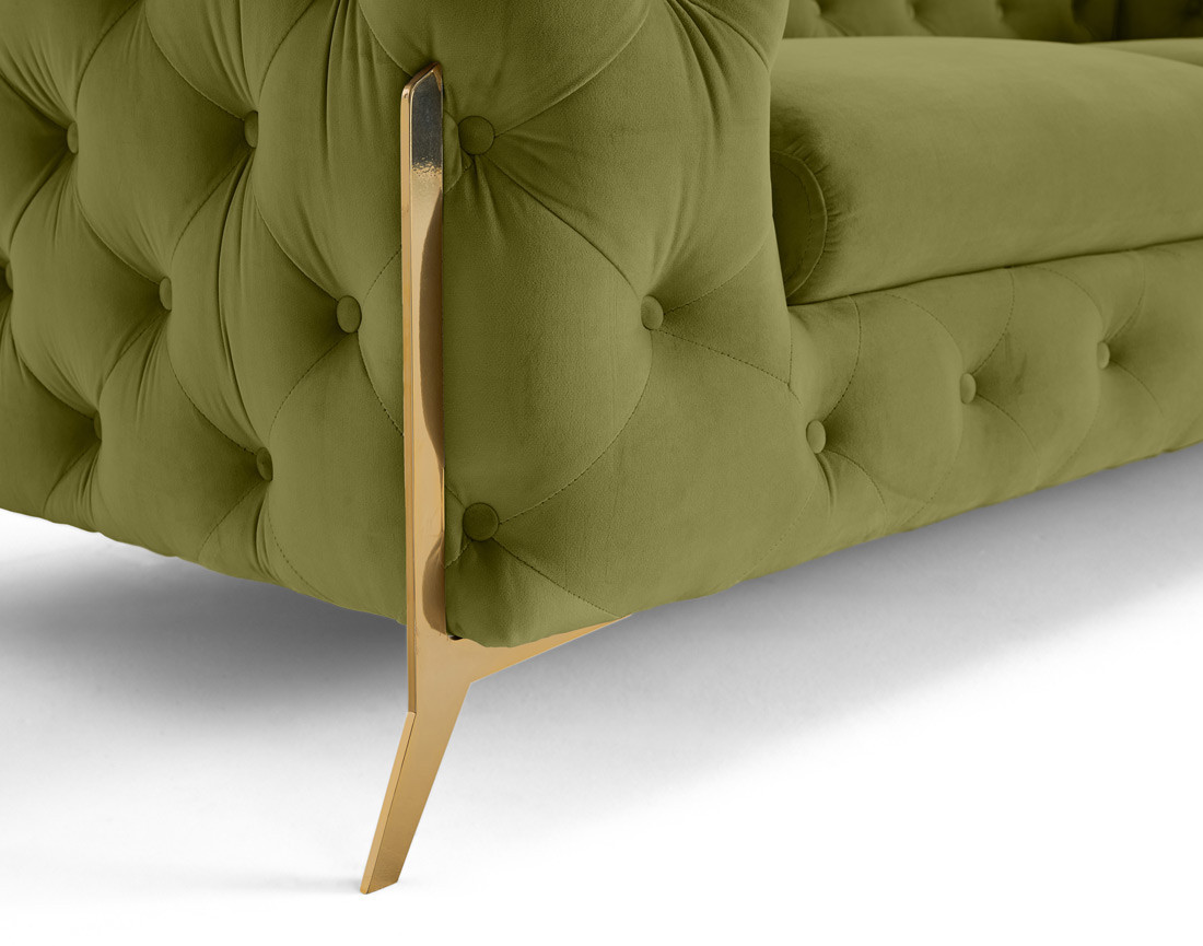 Canapé 3 places chesterfield en velours pieds en métal doré Camden