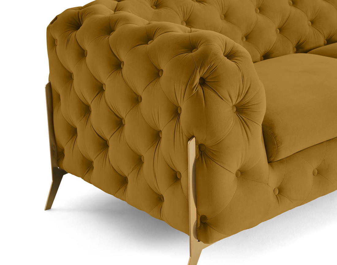 Canapé 3 places chesterfield en velours pieds en métal doré Camden