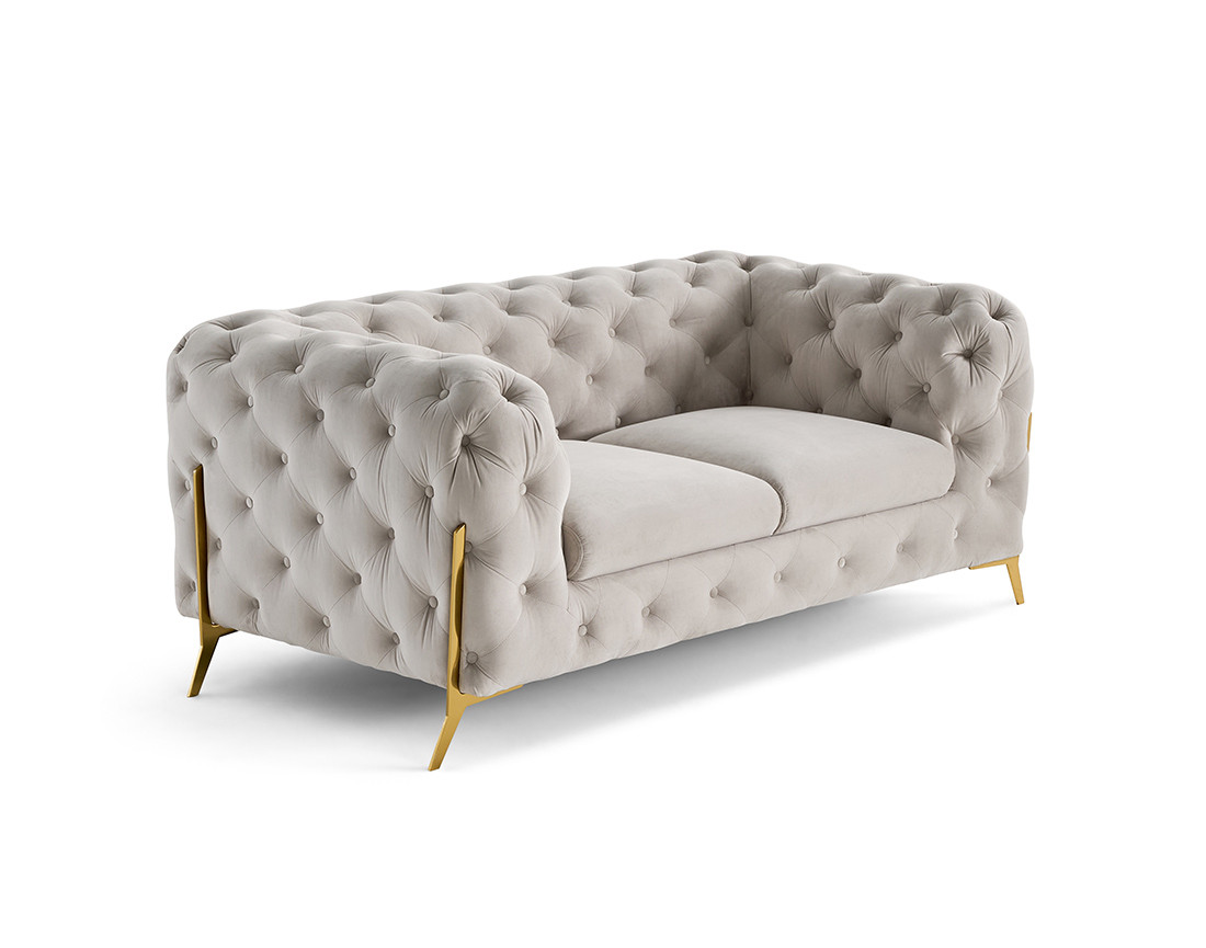 Canapé 2 places chesterfield en velours pieds en métal doré Camden Canapé 2 places chesterfield en velours pieds en métal doré Camden