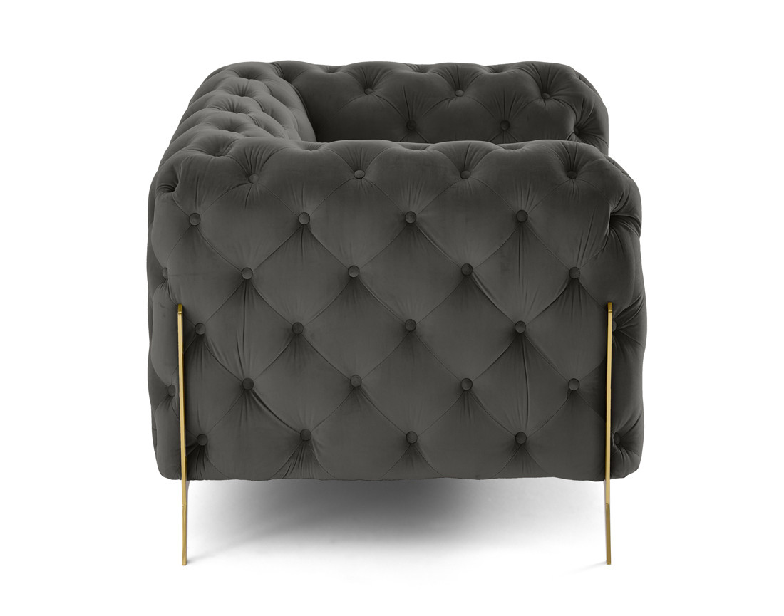 Fauteuil chesterfield en velours pieds en métal doré Camden